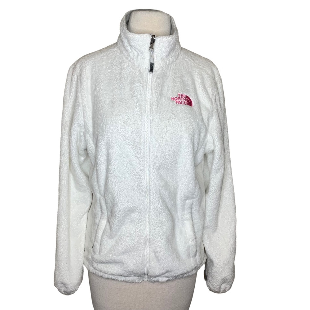 The North Face white fuzzy zip up sweater
